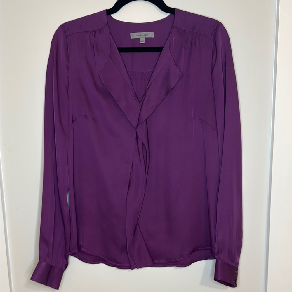 Classiques Entier Size S  Purple Women's Top  Long Sleeve V-Neck 100% Silk